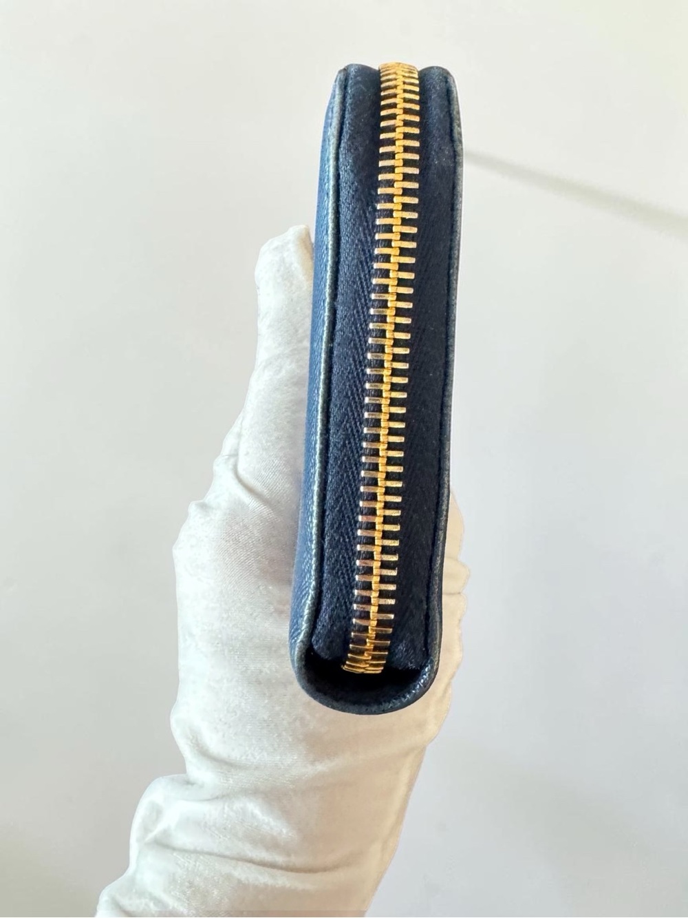 Excellent Blue Prada Zip-Around Wallet with Gold Accents - Picture 5 of 11